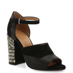 Velvet and Leather Heel Sandal W/Crystals